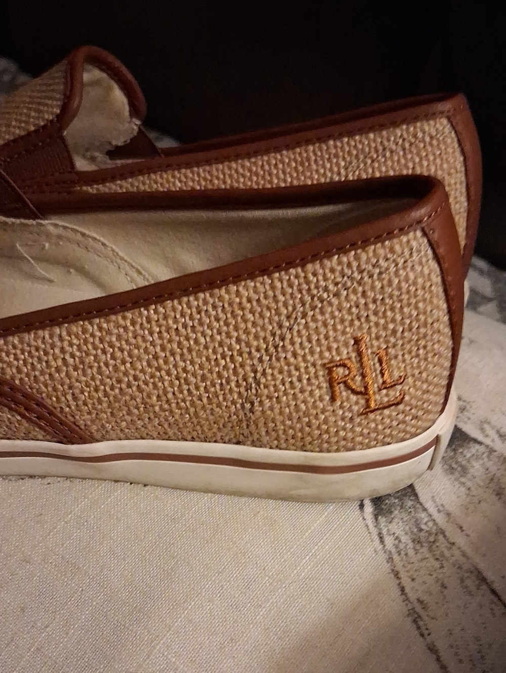 Ralph Lauren WomensTan Canvas Slip-On Sneakers
